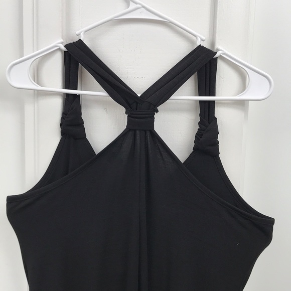 Black Mini Dress w/ Draped Neck & Beaded Accents - Picture 5 of 8